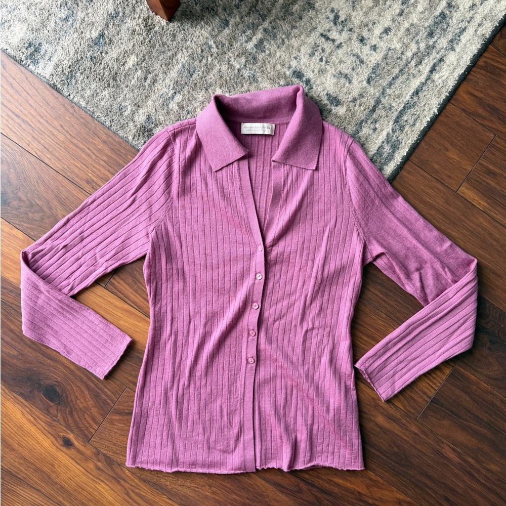 Abercrombie & Fitch Merino Wool Ribbed Button-Up light weight sweater